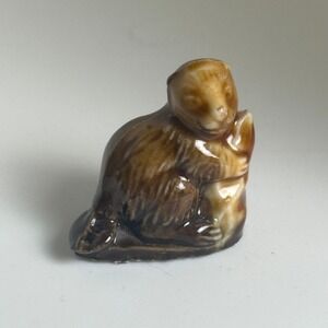 Wade Whimsies Beaver Figurine Miniature Brown Glazed Porcelain Made in England
